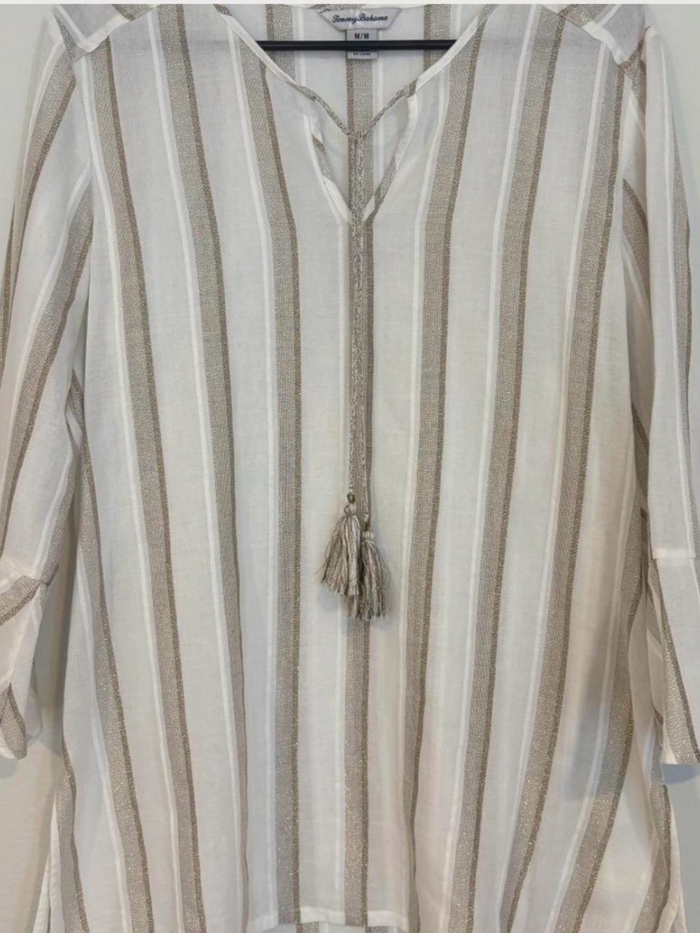 Tommy Bahama White Tunic with Navy Script Label